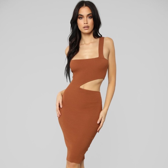 Cognac midi sweater dress - Picture 2 of 6